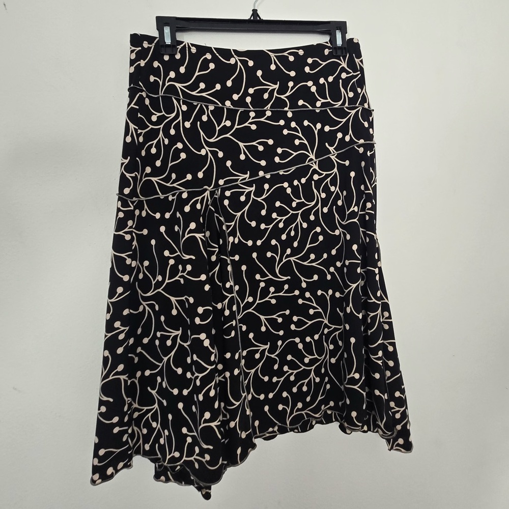 Max Studio Black Beige Print Skirt Flowy A-Line Knee Length Size M